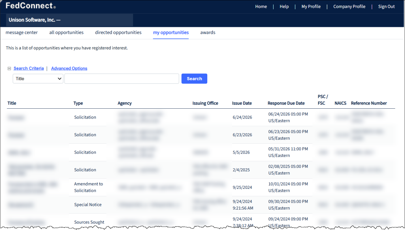 My Opportunities Page